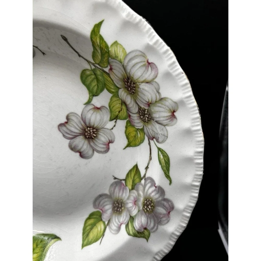 Vintage Pope Gosser Dogwood Serving Bowls Set of 6 Floral Scalloped Edge USA